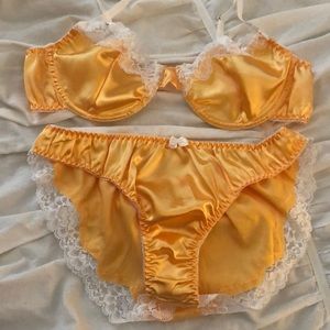 Yellow Lace Lingerie Panty Underwear Bralette Set